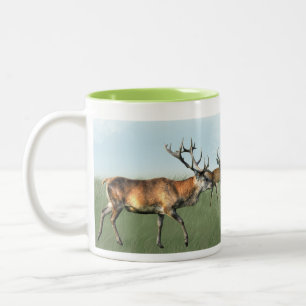 Deer Stag & Herd, Hampshire, England Two-Tone Coffee Mug