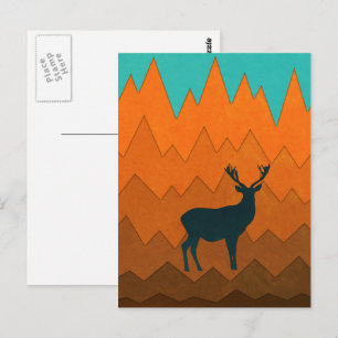 Deer Stag silhouette Autumn fall Colorful Abstract Postcard