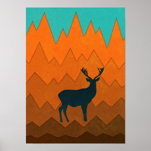 Deer Stag silhouette Autumn fall Colorful Abstract Poster