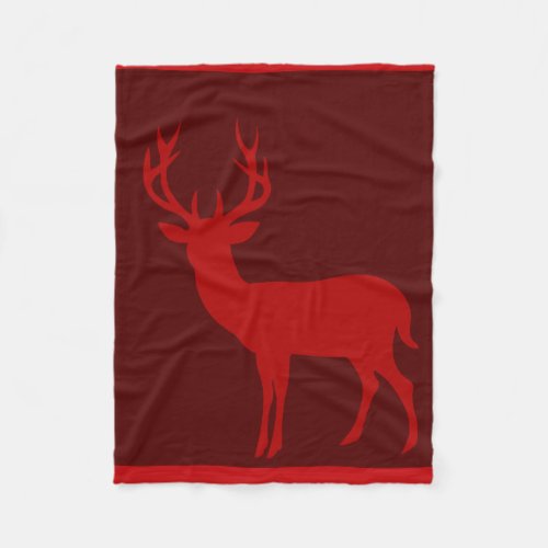 Deer Stag Silhouette  burgundy red Fleece Blanket