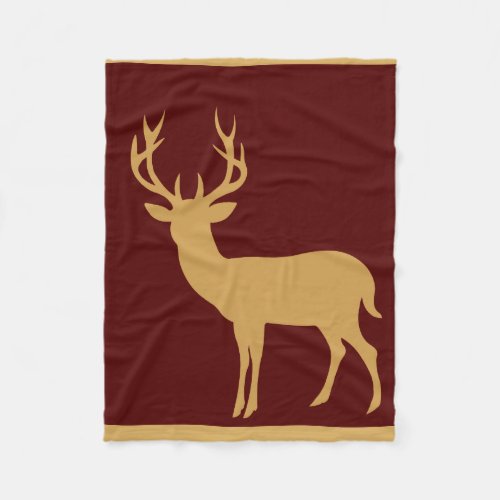 Deer Stag Silhouette  burgundy tan Fleece Blanket