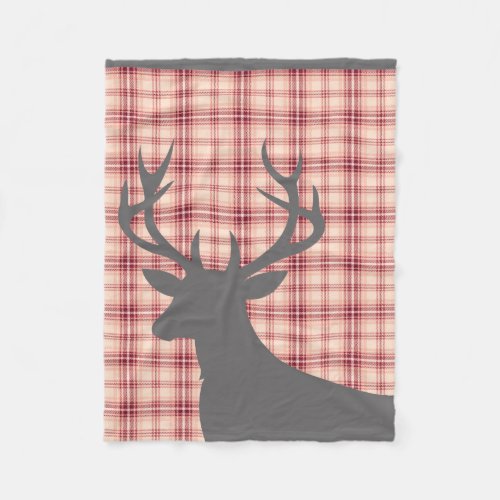 Deer Stag Silhouette Plaid  pink charcoal grey Fleece Blanket