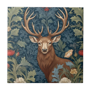 Deer Stag William Morris style Left Facing Ceramic Tile