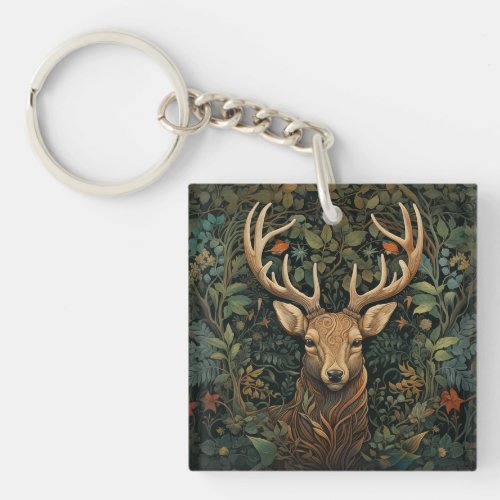 Deer Stag with Antlers in Magic Forest Keychain