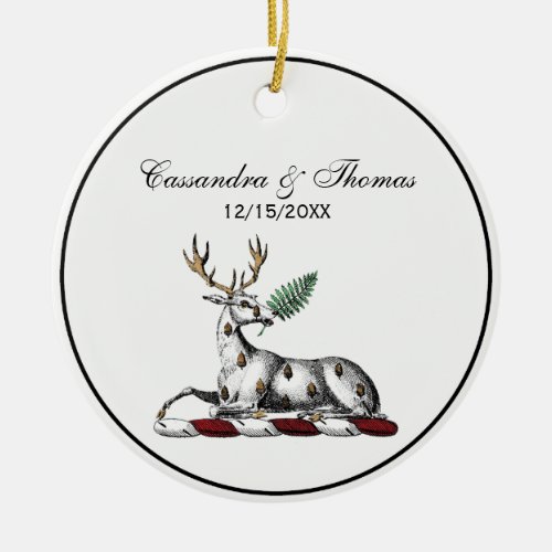 Deer Stag with Fern Heraldic Crest Emblem Ceramic Ornament