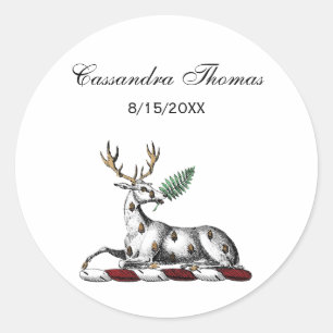 Deer Stag with Fern Heraldic Crest Emblem Classic Round Sticker