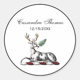 Deer Stag with Fern Heraldic Crest Emblem Classic Round Sticker