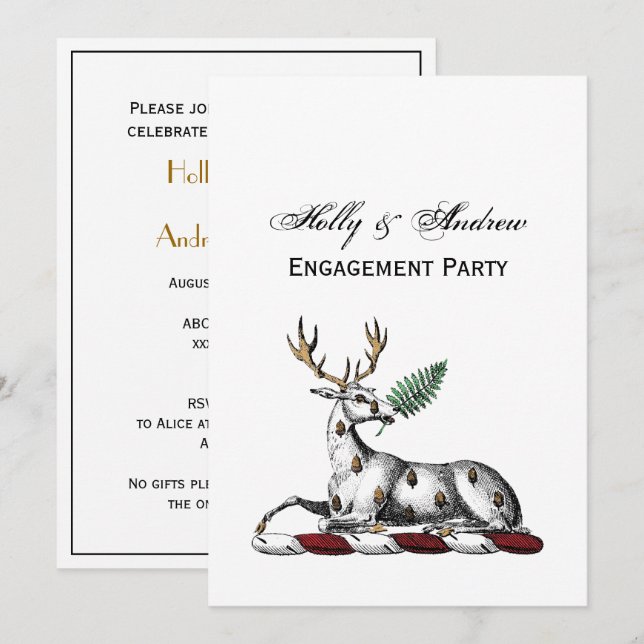 Deer Stag with Fern Heraldic Crest Emblem Invitation (Front/Back)