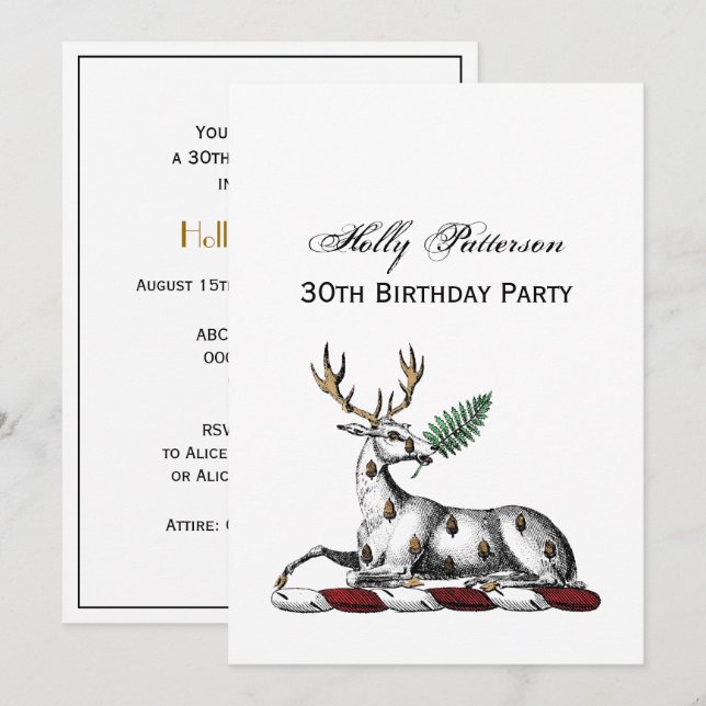 Deer Stag with Fern Heraldic Crest Emblem Invitation (Front/Back)