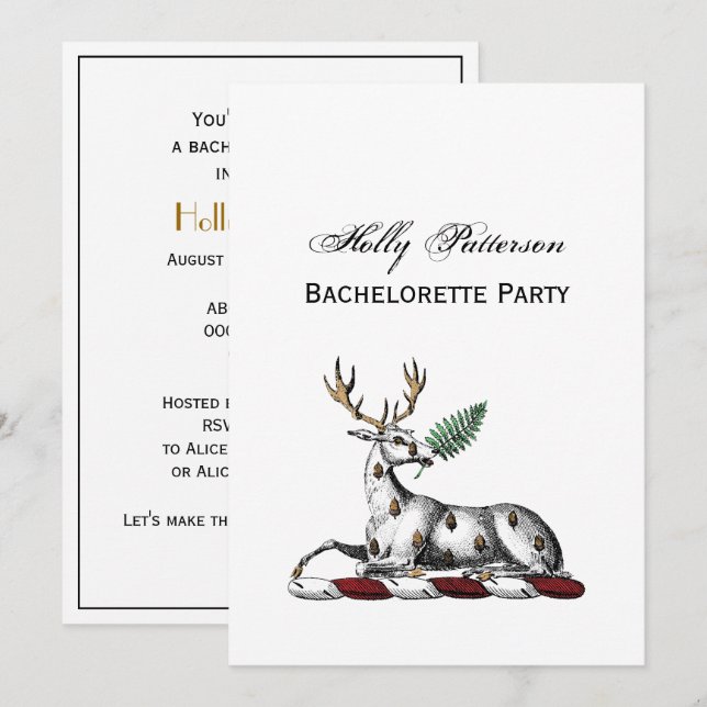 Deer Stag with Fern Heraldic Crest Emblem Invitation (Front/Back)