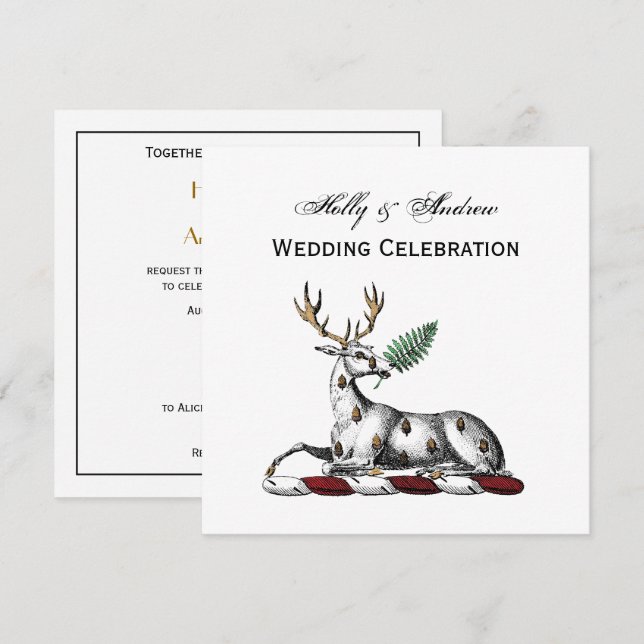 Deer Stag with Fern Heraldic Crest Emblem Invitation (Front/Back)