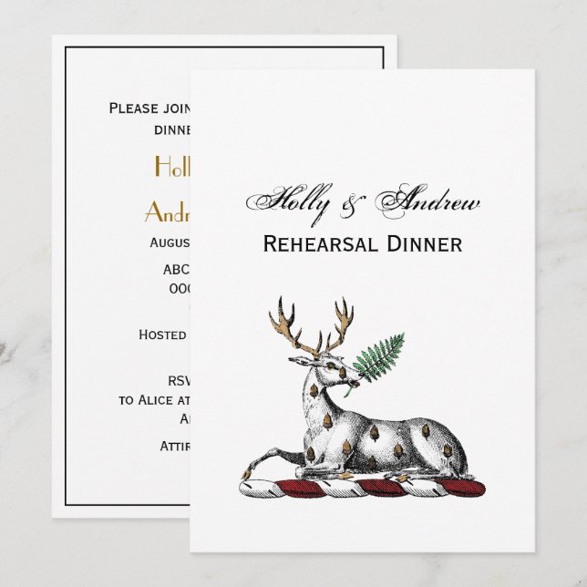 Deer Stag with Fern Heraldic Crest Emblem Invitation (Front/Back)
