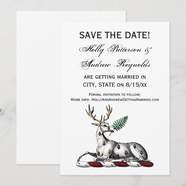 Deer Stag with Fern Heraldic Crest Emblem Invitation (Front/Back)