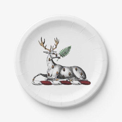 Deer Stag with Fern Heraldic Crest Emblem Paper Plates