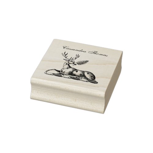 Deer Stag with Fern Heraldic Crest Emblem Rubber Stamp