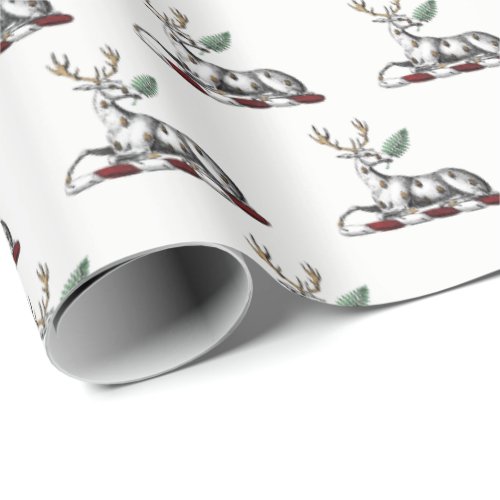 Deer Stag with Fern Heraldic Crest Emblem Wrapping Paper