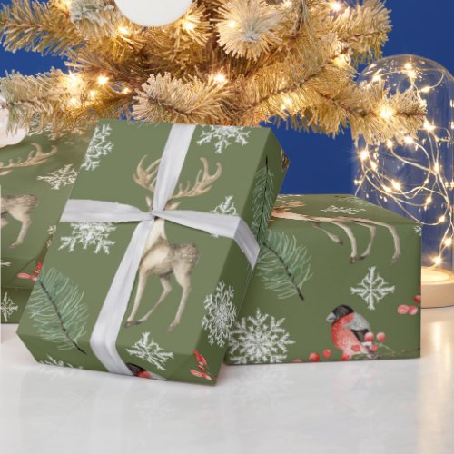 Deer Stag Woodland Themed Christmas Wrapping Paper