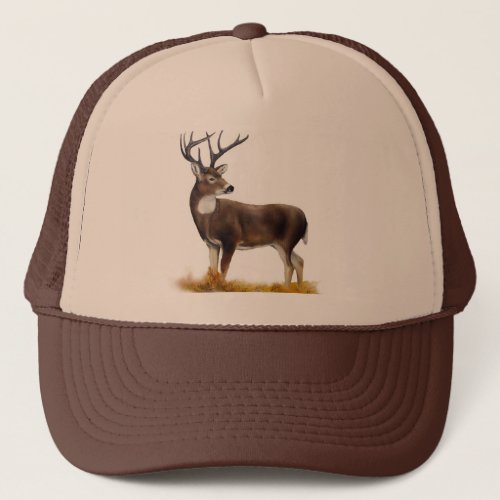 Deer standing alone on customizable products trucker hat