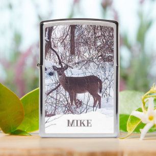 Deer Standing in Snow Monogram   Zippo Lighter