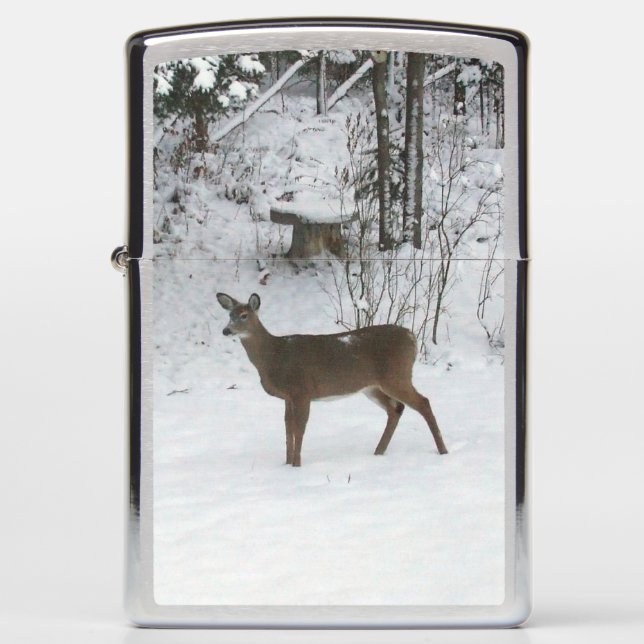 Deer Standing in Snow Zippo Lighter (Front)