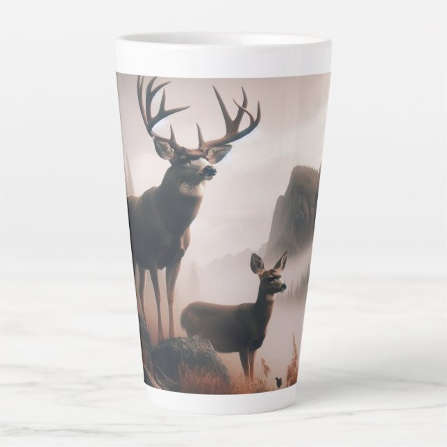 Deer Standing Majestically in Misty Mountain  Latte Mug (Front)