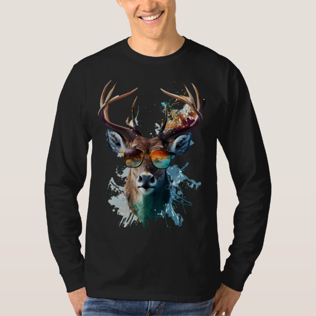 Deer sunglasses vacation sun nature forest hiking T-Shirt (Front)
