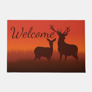 Deer Sunset Silhouette Woodland Welcome Doormat