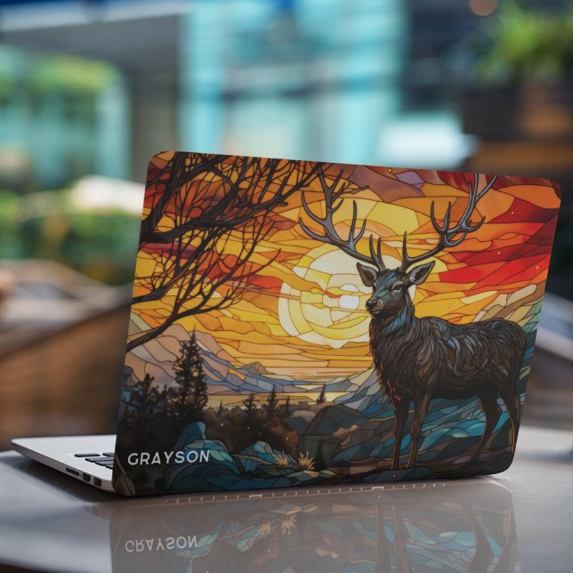 Deer Sunset Woodland Mountains Personalized Name HP Laptop Skin (Creator Uploaded)