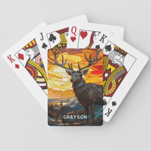 Deer Sunset Woodland Mountains Personalized Name Poker Cards