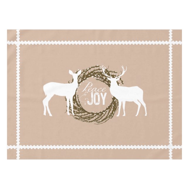 Deer Tan Peace Joy  Wreath Tablecloth (Front (Horizontal))