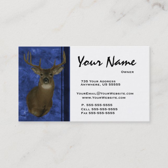 Deer Taxidermy Business Cards ~ Blue (Front)
