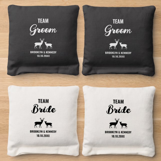 Deer Team Bride Groom Couple Name Newlywed Mr Mrs Cornhole Bags (Wood)