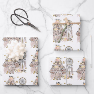 Deer, Tent and Dreamcatchers Wrapping Paper Sheets