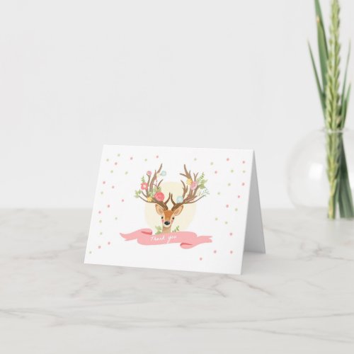 Deer Thank you card Woodland Buck Antlers Floral