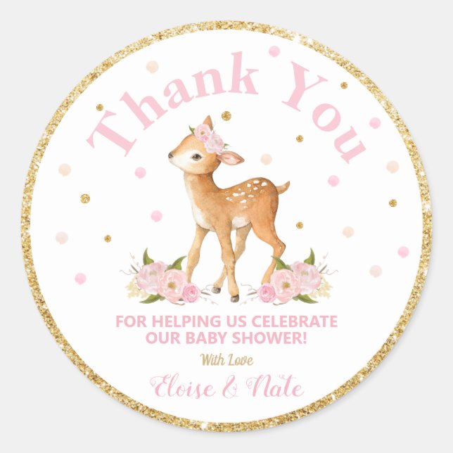Deer Thank You Sticker Labels Baby Shower Favors (Front)