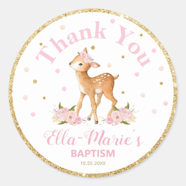 Deer Thank You Sticker Labels Baptism Favors (Front)