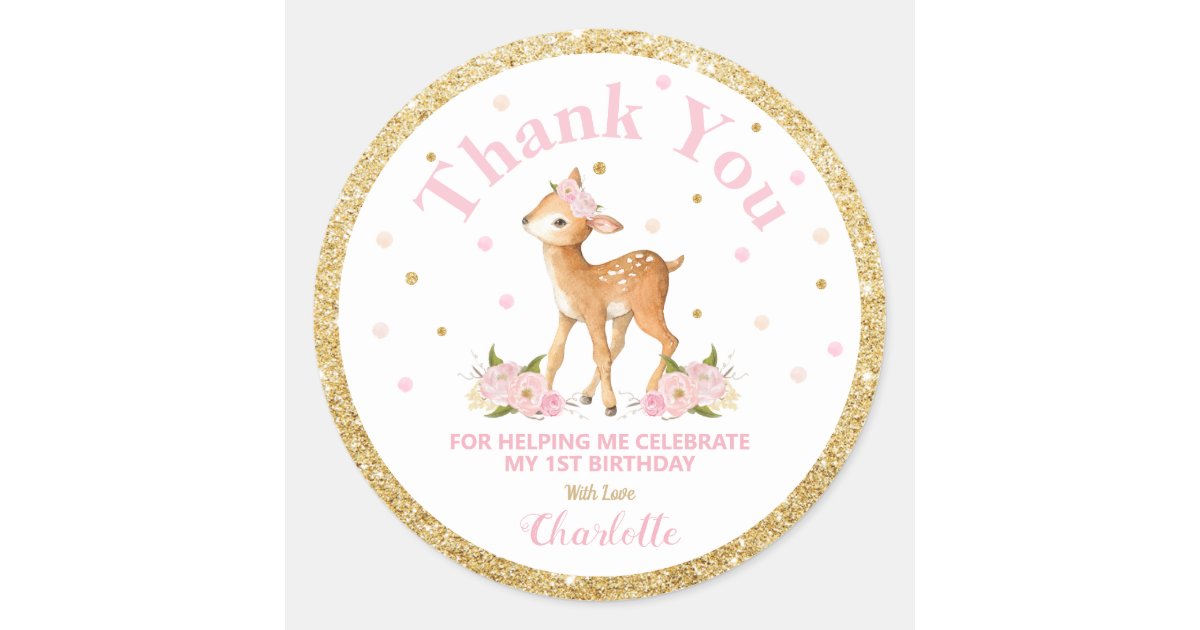 Deer Thank You Sticker Labels Birthday Favors | Zazzle