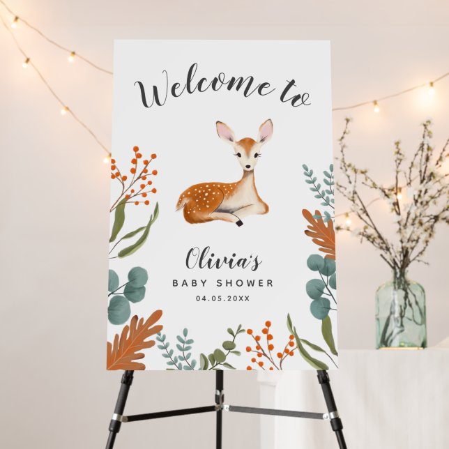 Deer Theme Fall Baby Shower Welcome Sign (In Situ (Stand))
