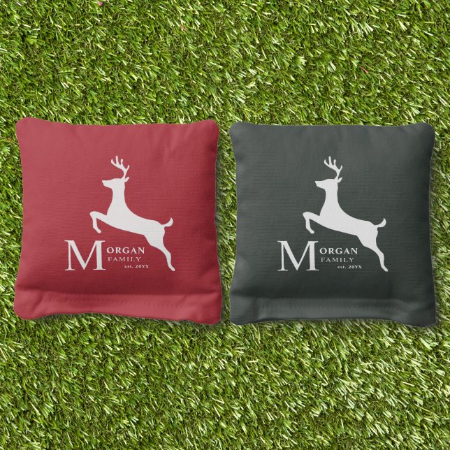Deer Themed Family Monogram Cornhole Bags (Grass)