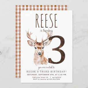 Deer Third Birthday Invitation