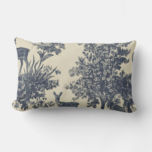 Deer Toile Pattern Woodland Scenic Botanical Lumbar Pillow