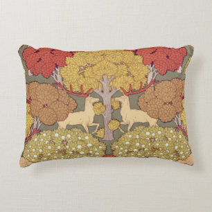 Deer &Tree Squirrel Bird Rowan Berries Art Nouveau Accent Pillow