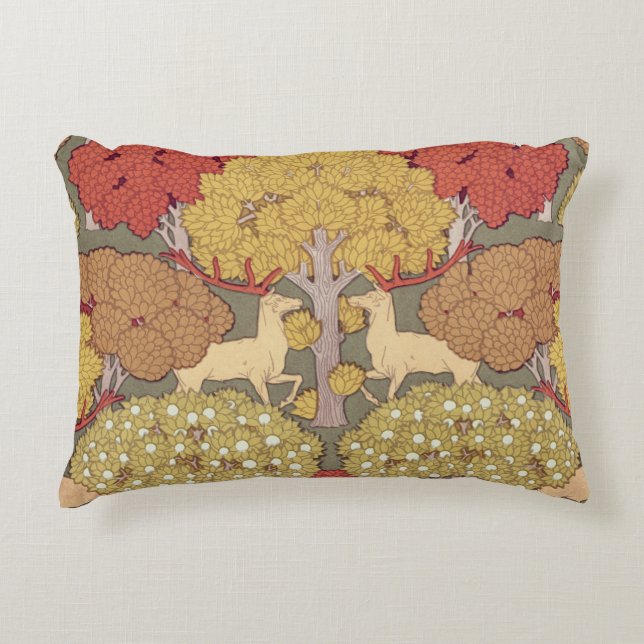Deer &Tree Squirrel Bird Rowan Berries Art Nouveau Accent Pillow (Front)