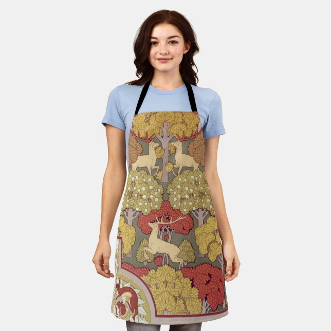 Deer &Tree Squirrel Bird Rowan Berries Art Nouveau Apron (Worn)