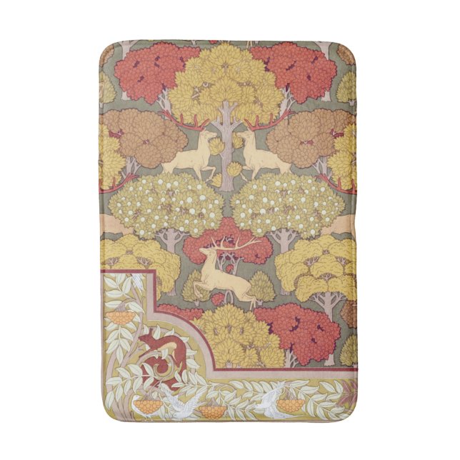 Deer &Tree Squirrel Bird Rowan Berries Art Nouveau Bath Mat (Front Vertical)