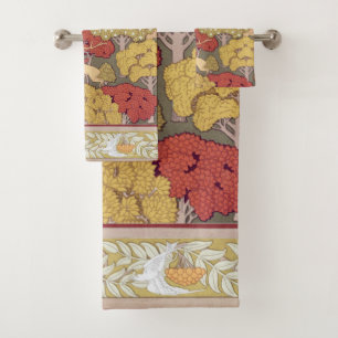 Deer &Tree Squirrel Bird Rowan Berries Art Nouveau Bath Towel Set