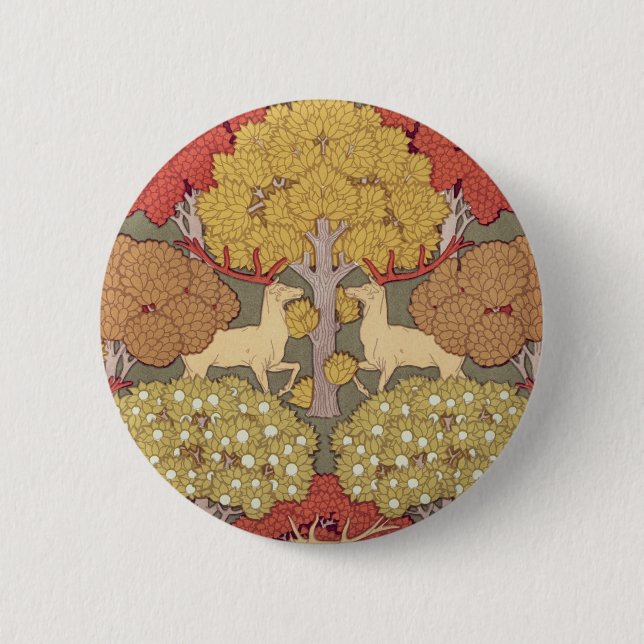 Deer &Tree Squirrel Bird Rowan Berries Art Nouveau Button (Front)