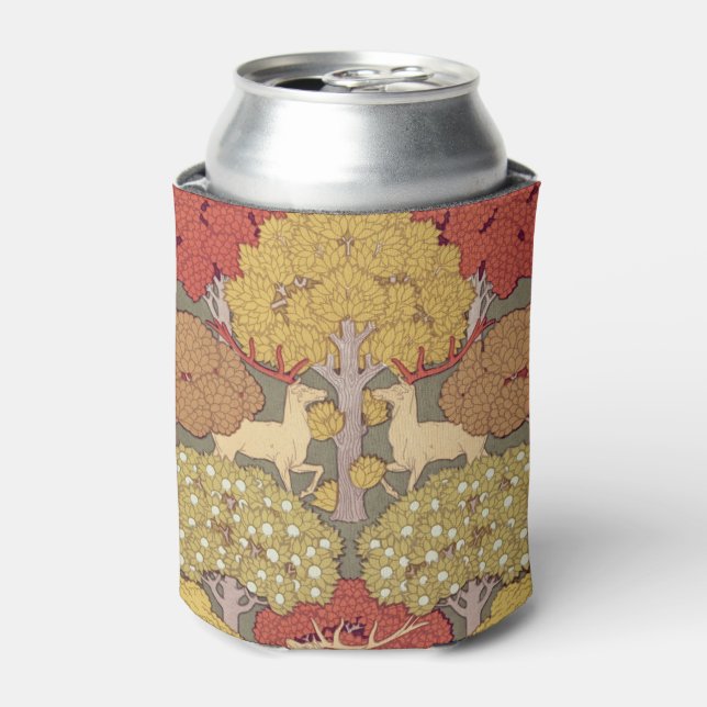 Deer &Tree Squirrel Bird Rowan Berries Art Nouveau Can Cooler (Can Front)