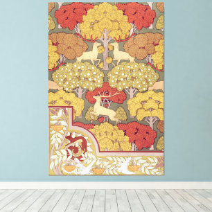 Deer &Tree Squirrel Bird Rowan Berries Art Nouveau Canvas Print