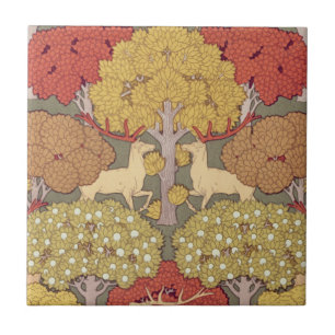 Deer &Tree Squirrel Bird Rowan Berries Art Nouveau Ceramic Tile